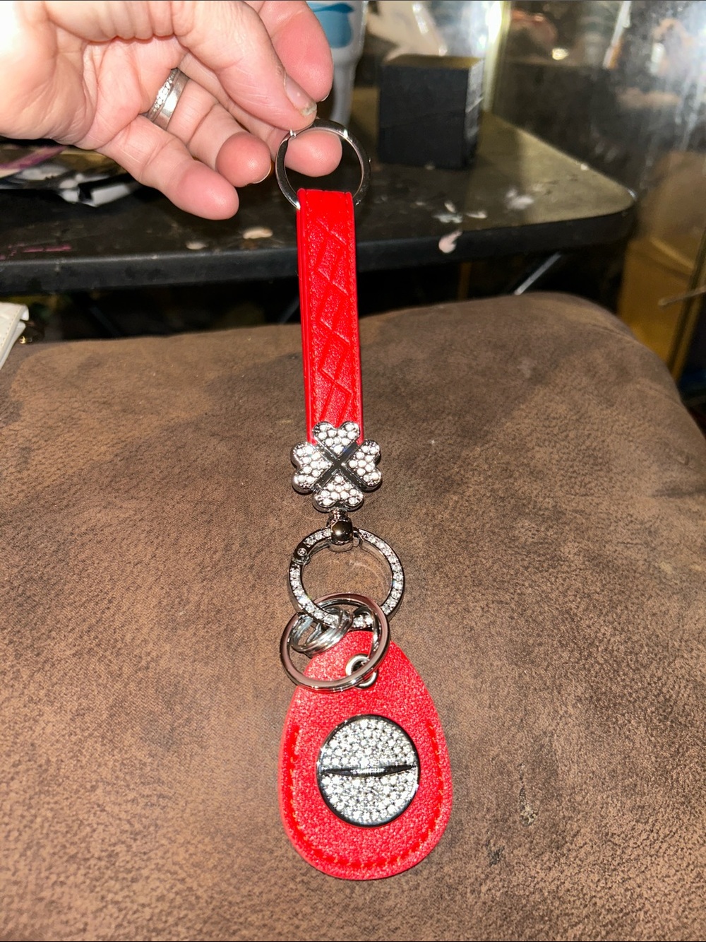 Red Crystal Chrysler Accent Leather Keychain Wristlet